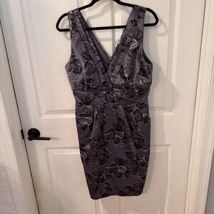 COREY P Dress Women's Size‎ 12 Artsy Deep V Neck  Knee Length Textured Metallic